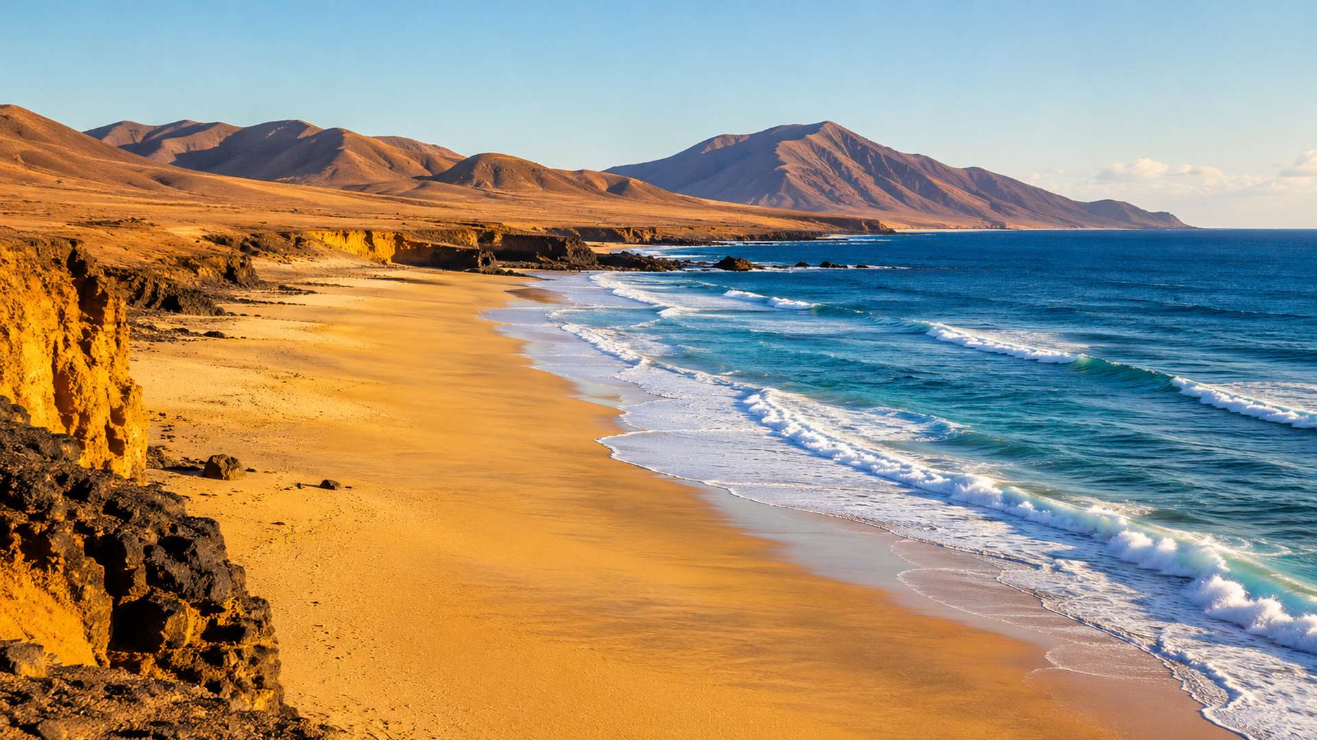 Playa de la Pared en Pájara, Fuerteventura, con el mar en calma